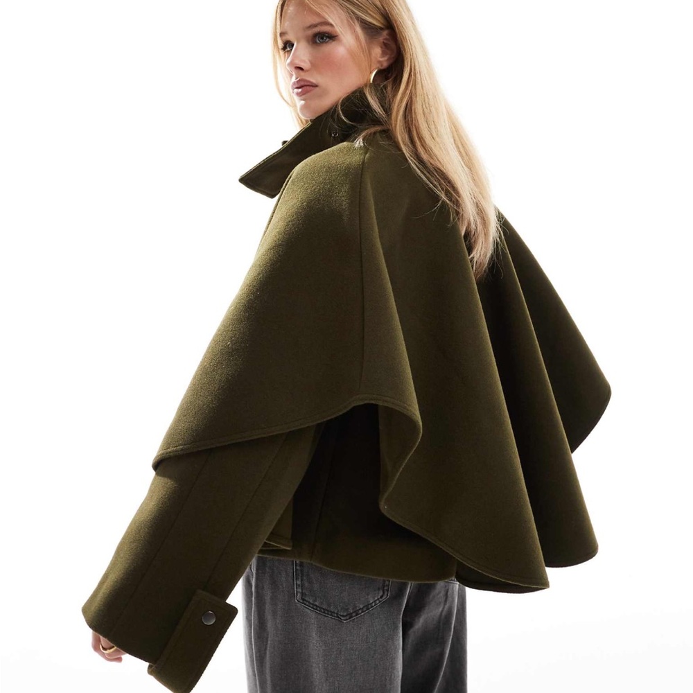 Stylish Olive Green Cape Coat